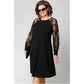 Robe patchwork en dentelle à encolure ronde et manches longues