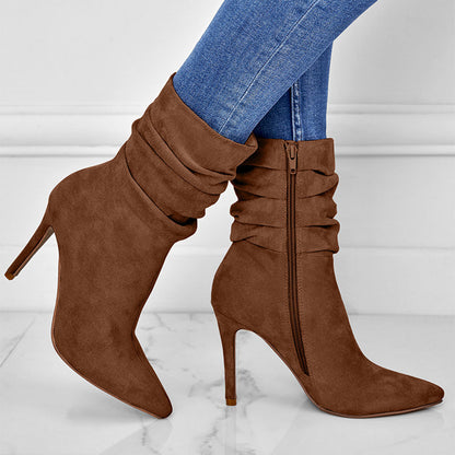 💖2025 Vente à chaud💖Bottes courtes à talons hauts et à bouts pointus pour femmes