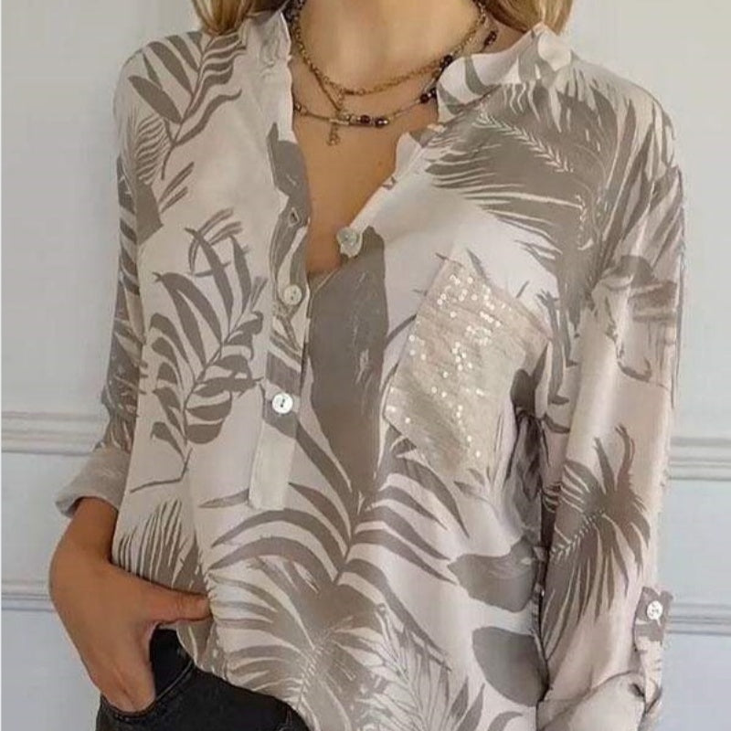 🌸49% de réduction🌸Haut imprimé à col en V tendance pour femme