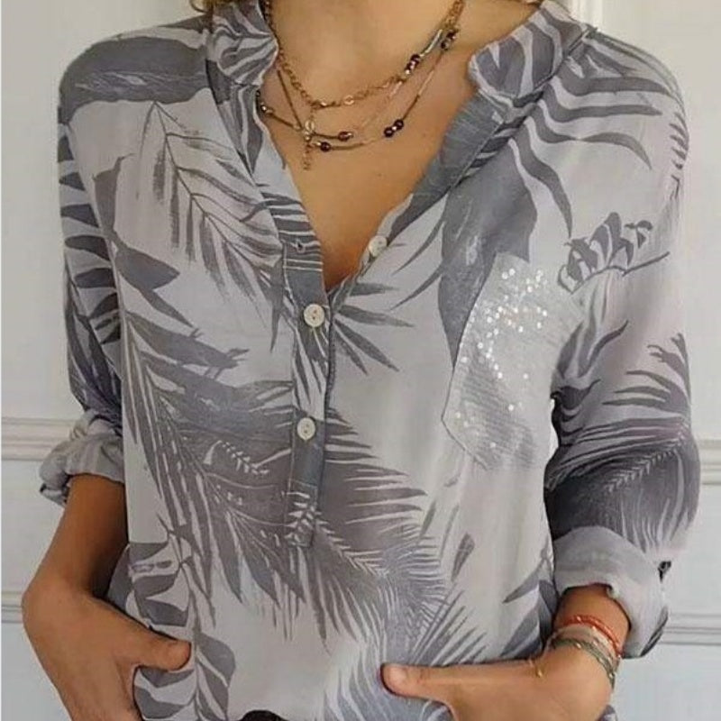 🌸49% de réduction🌸Haut imprimé à col en V tendance pour femme