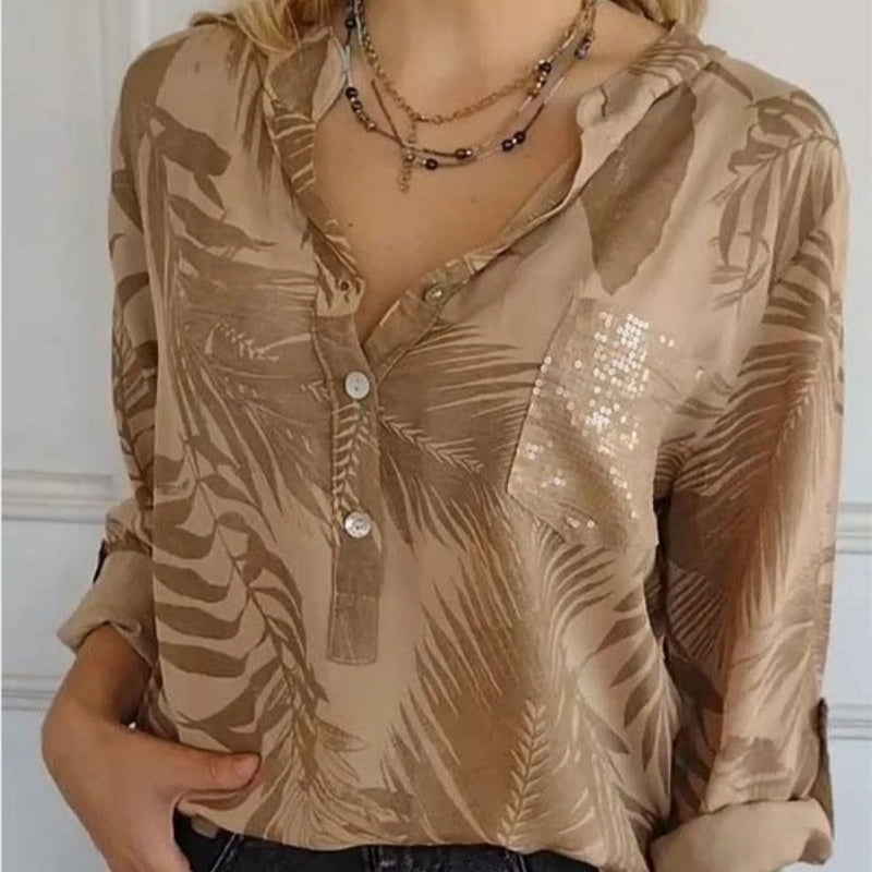 🌸49% de réduction🌸Haut imprimé à col en V tendance pour femme