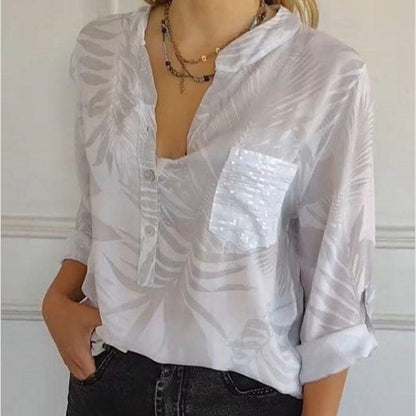 🌸49% de réduction🌸Haut imprimé à col en V tendance pour femme