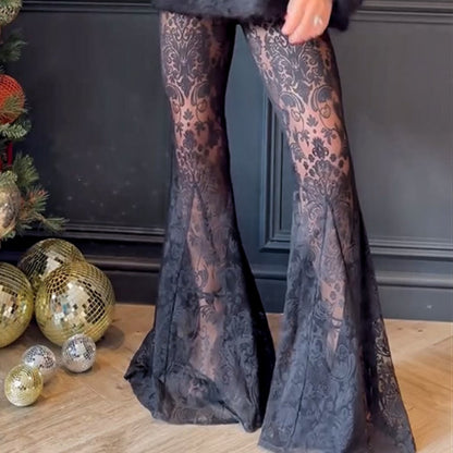 Ensemble de 2 Pièces : Blazer Tendance & Pantalon Évasé Transparent