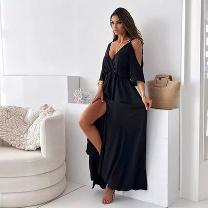 💖Limited Sale 49% OFF💖Robe élégante et sexy à col en V et fente latérale pour femmes