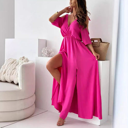 💖Limited Sale 49% OFF💖Robe élégante et sexy à col en V et fente latérale pour femmes