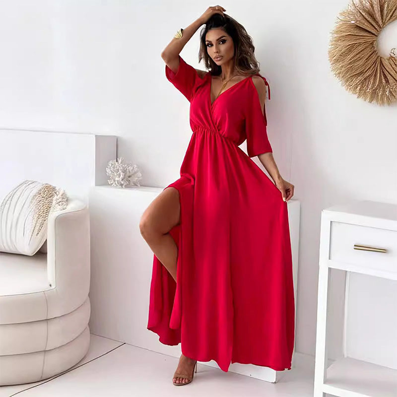 💖Limited Sale 49% OFF💖Robe élégante et sexy à col en V et fente latérale pour femmes