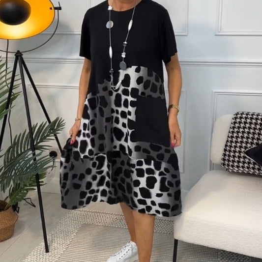 🌹Printemps 50% de réduction🌹Robe décontractée imprimée à encolure ronde et manches courtes