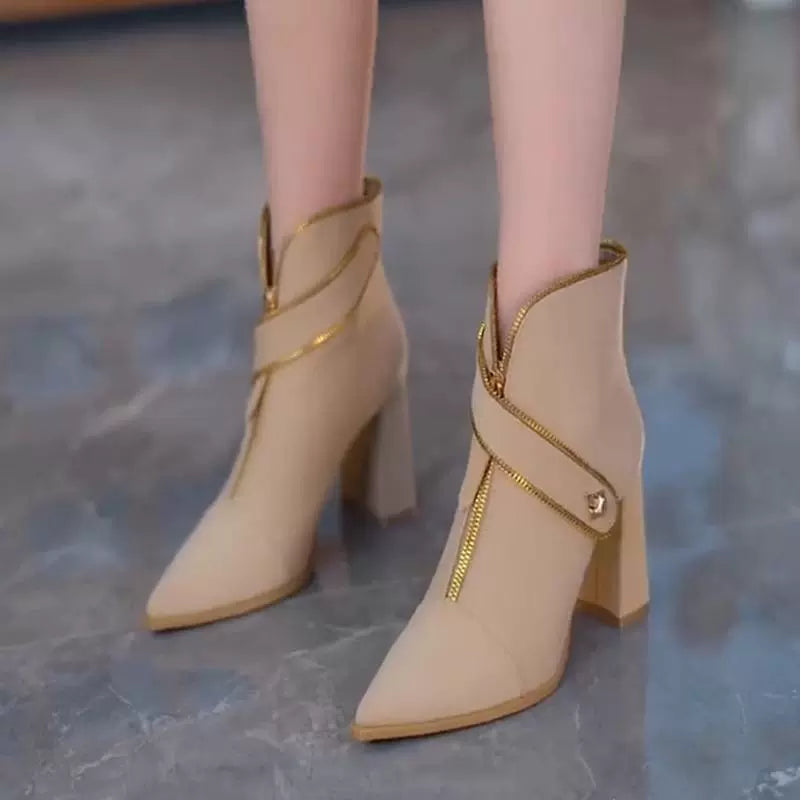Bottes de Cheville à la Mode avec Fermeture Éclair pour Femmes