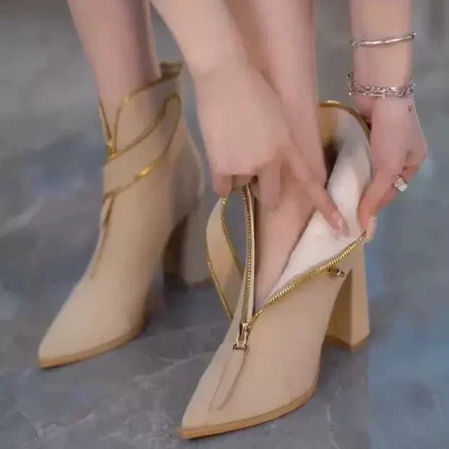 Bottes de Cheville à la Mode avec Fermeture Éclair pour Femmes