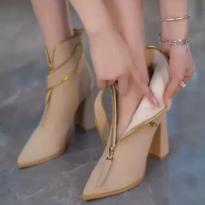 Bottes de Cheville à la Mode avec Fermeture Éclair pour Femmes