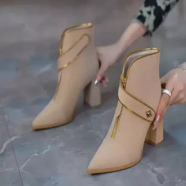 Bottes de Cheville à la Mode avec Fermeture Éclair pour Femmes