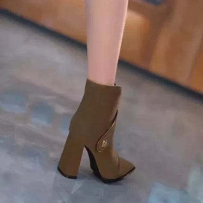 Bottes de Cheville à la Mode avec Fermeture Éclair pour Femmes