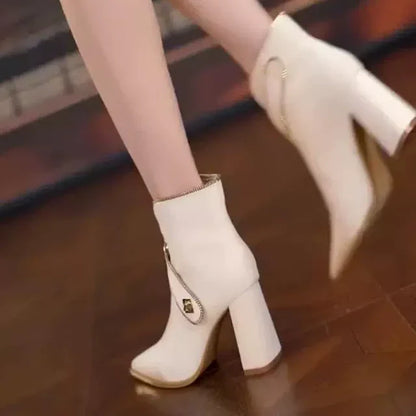 Bottes de Cheville à la Mode avec Fermeture Éclair pour Femmes
