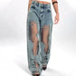 🌸NOUVELLE PROMOTION CHAUDE💥Jeans imprimées avec patchwork en maille vintage pour femmes👖