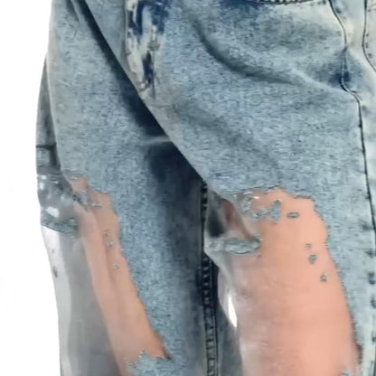 🌸NOUVELLE PROMOTION CHAUDE💥Jeans imprimées avec patchwork en maille vintage pour femmes👖