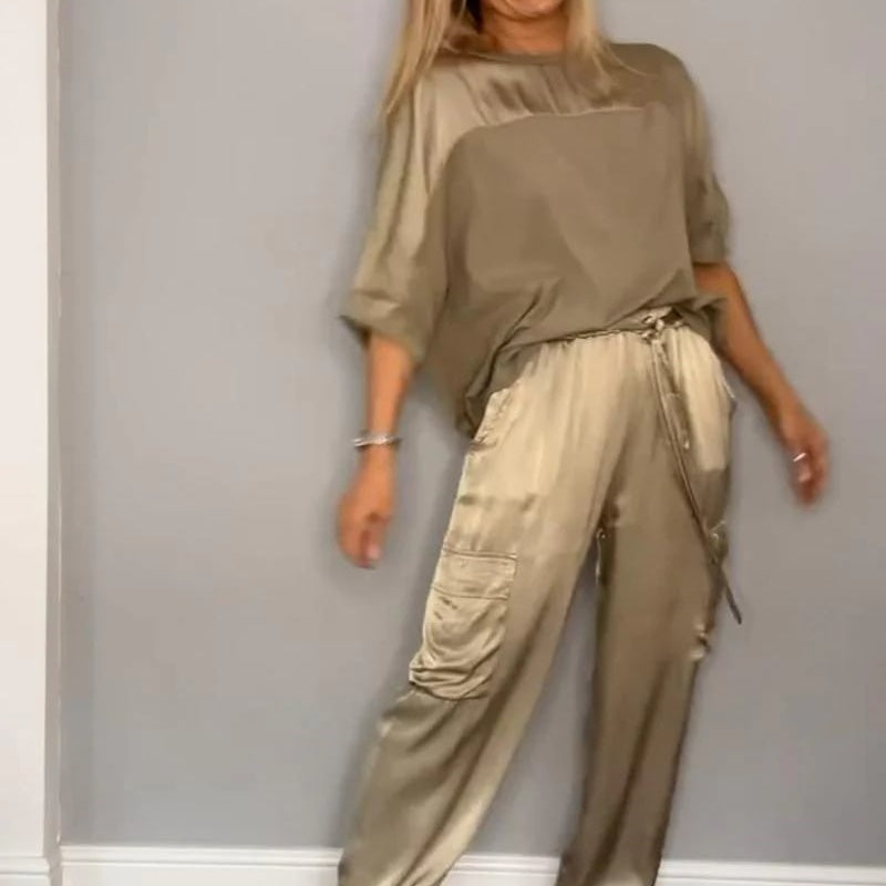 🔥Vente à chaud - 49 % de réduction🔥Ensemble 2 pièces haut à col rond et pantalon pour femme
