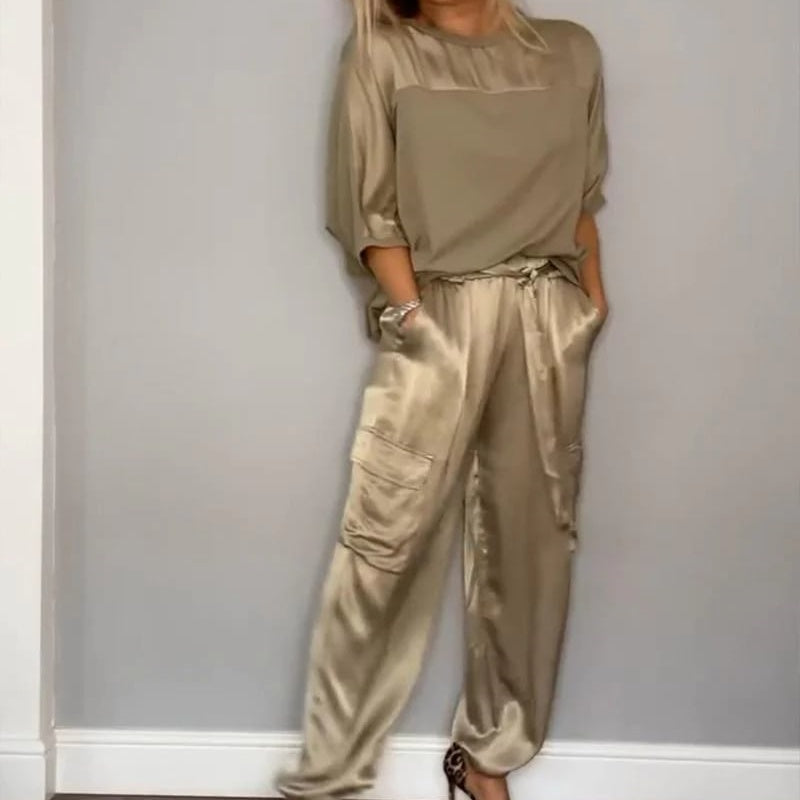 🔥Vente à chaud - 49 % de réduction🔥Ensemble 2 pièces haut à col rond et pantalon pour femme