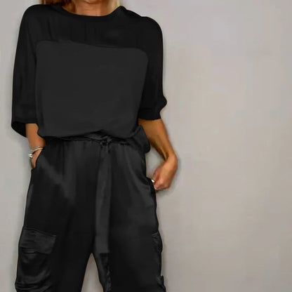 🔥Vente à chaud - 49 % de réduction🔥Ensemble 2 pièces haut à col rond et pantalon pour femme