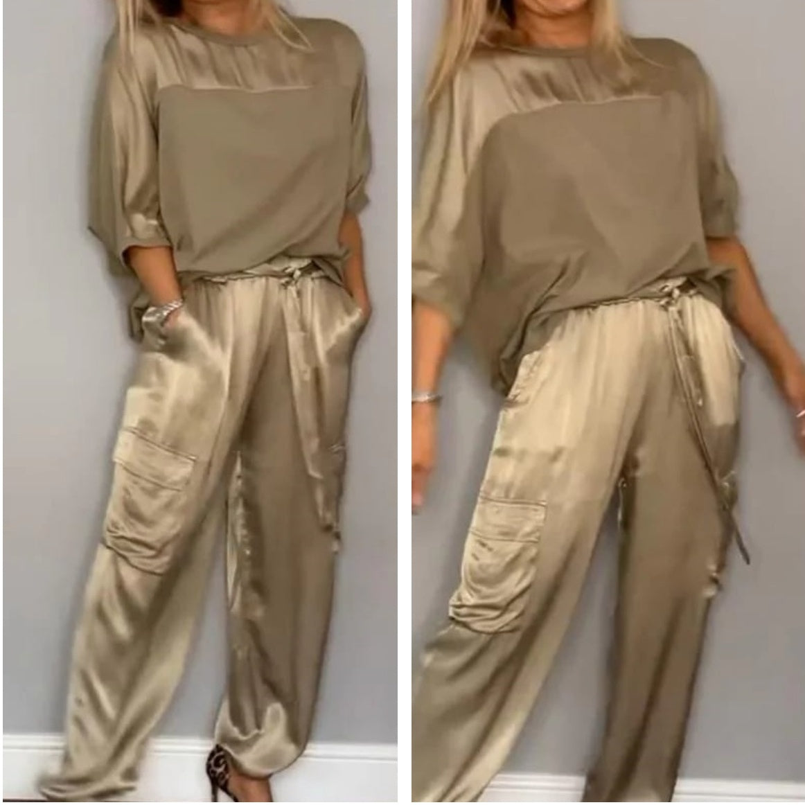 🔥Vente à chaud - 49 % de réduction🔥Ensemble 2 pièces haut à col rond et pantalon pour femme