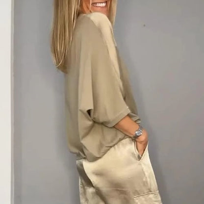 🔥Vente à chaud - 49 % de réduction🔥Ensemble 2 pièces haut à col rond et pantalon pour femme