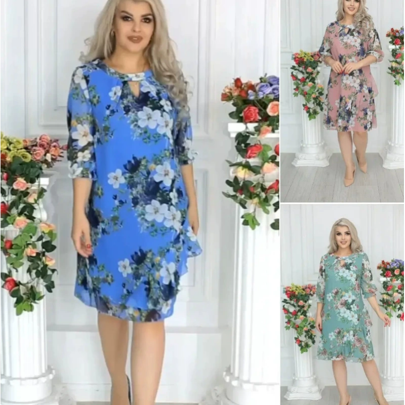 Robe mi-longue à imprimé floral pour femme
