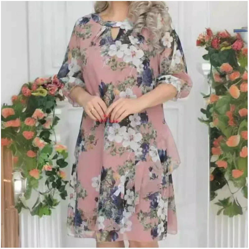 Robe mi-longue à imprimé floral pour femme