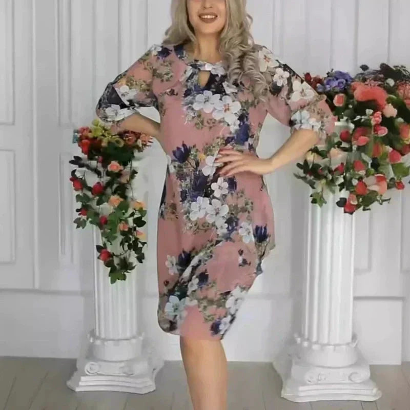 Robe mi-longue à imprimé floral pour femme