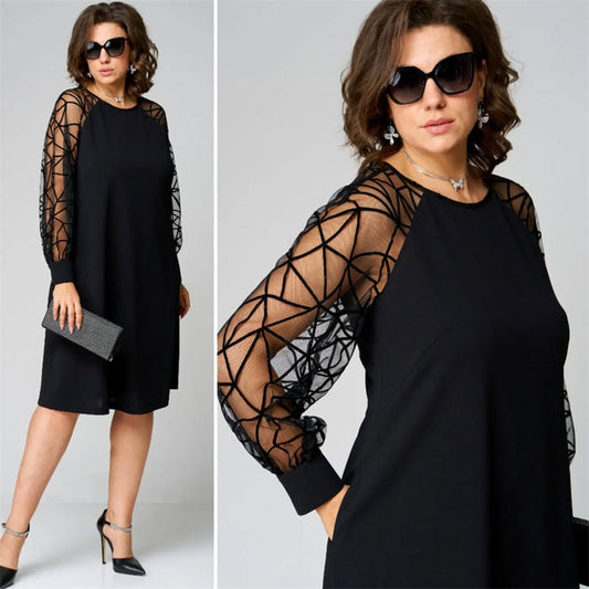 Robe tunique noire ample à manches en résille