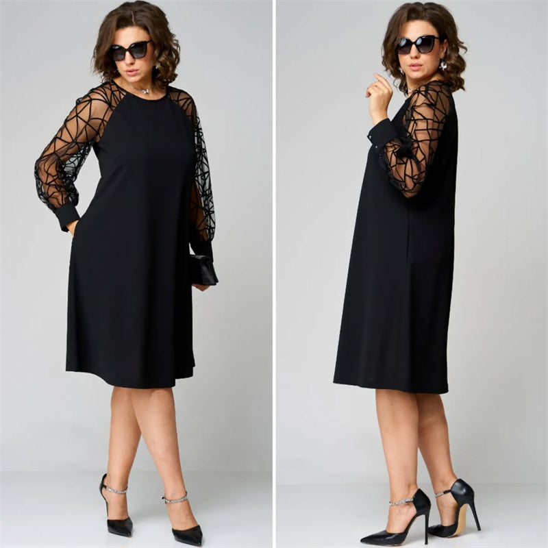 Robe tunique noire ample à manches en résille