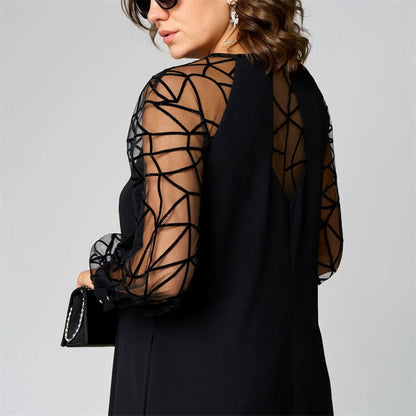 Robe tunique noire ample à manches en résille