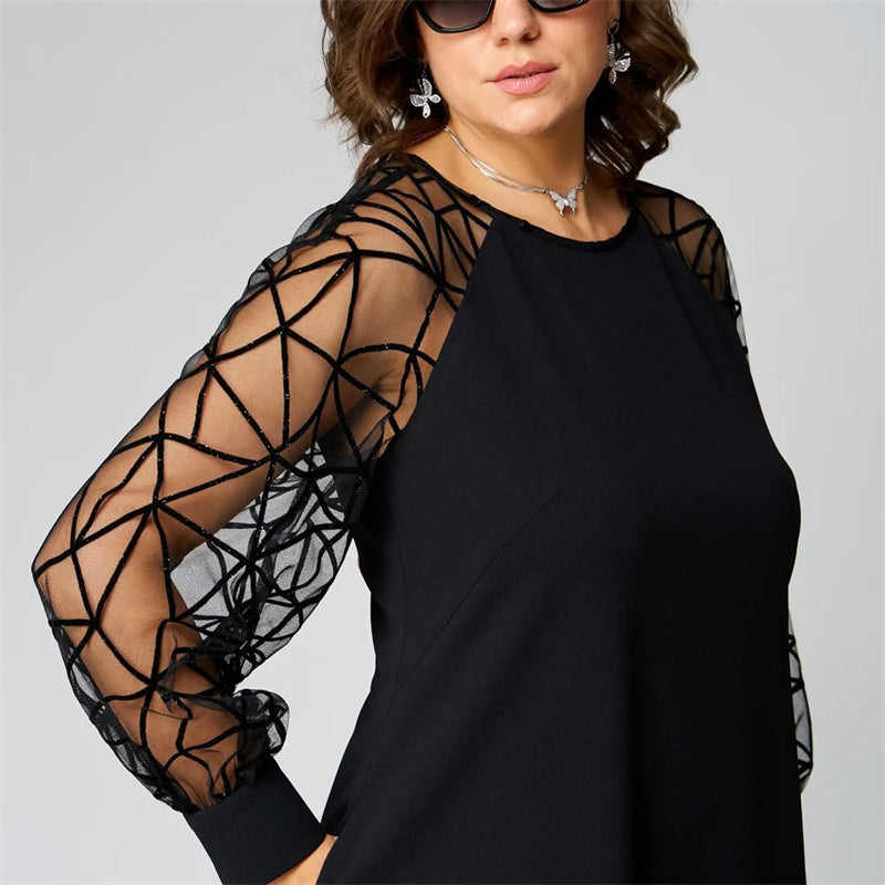 Robe tunique noire ample à manches en résille