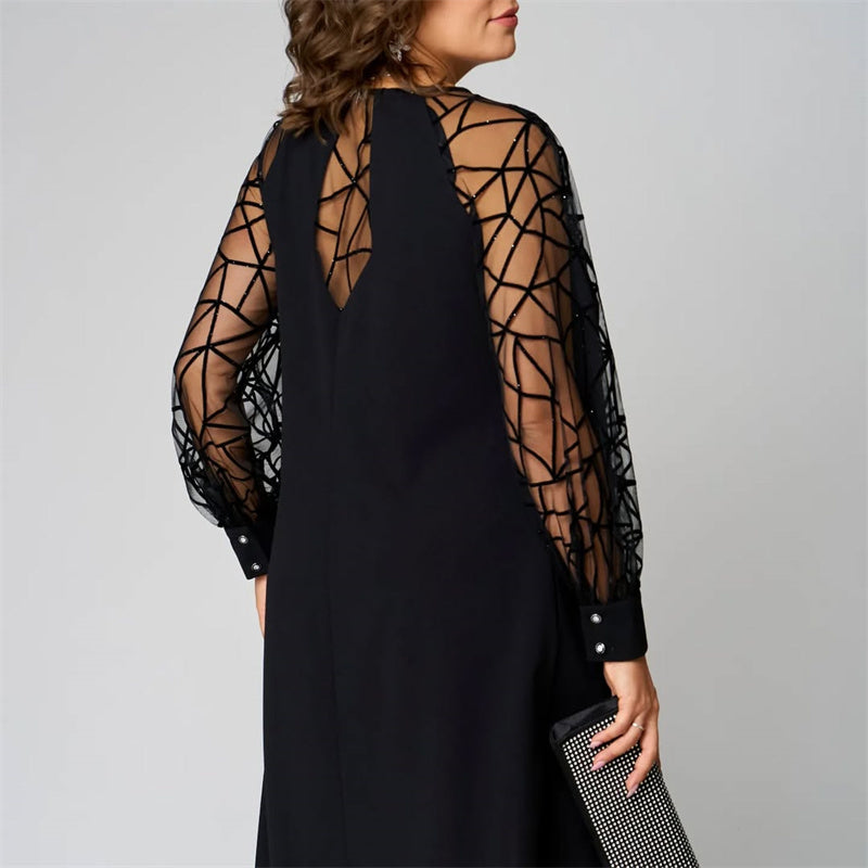Robe tunique noire ample à manches en résille