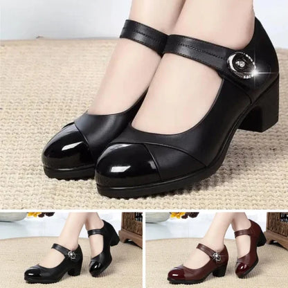 Chaussures orthopédiques en cuir à semelle souple et bouton diamant pour femmes【Confortable, antidérapant】