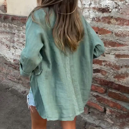 Blazer à ouverture frontale en coton et lin pour femmes