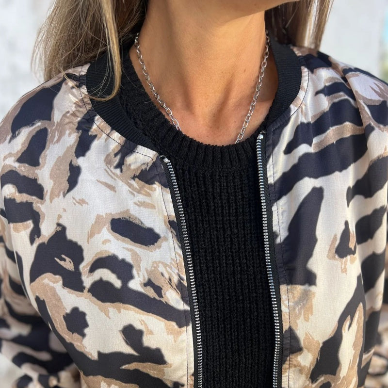 Veste bomber zippée à imprimé zèbre pour femme en automne