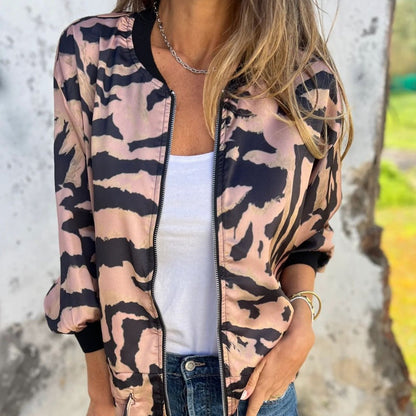 Veste bomber zippée à imprimé zèbre pour femme en automne