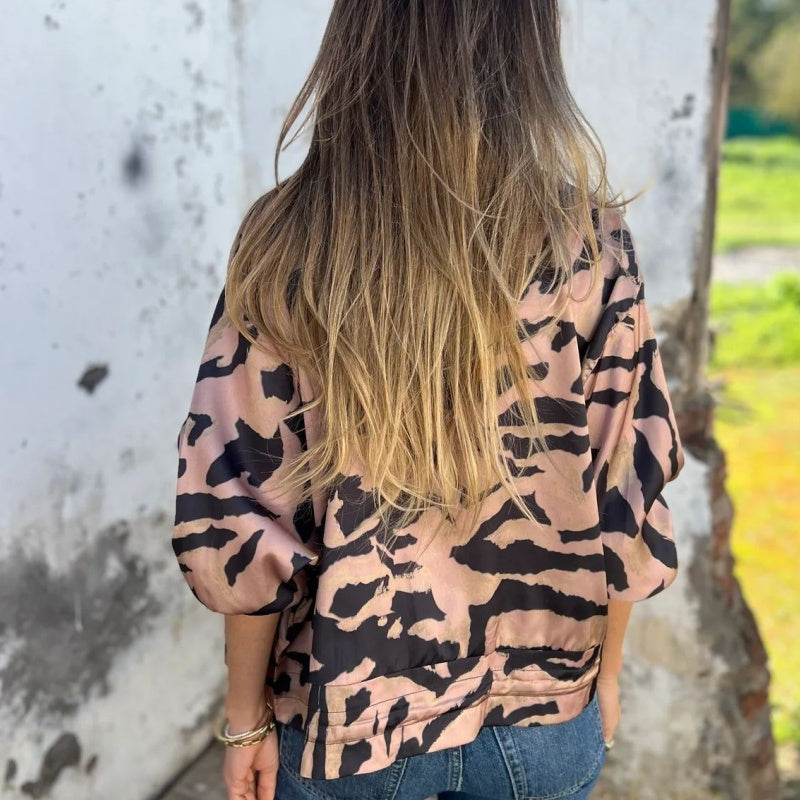 Veste bomber zippée à imprimé zèbre pour femme en automne