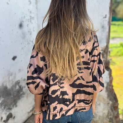 Veste bomber zippée à imprimé zèbre pour femme en automne