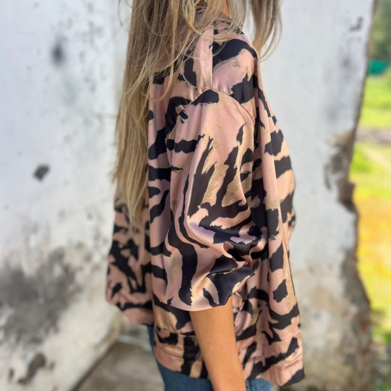 Veste bomber zippée à imprimé zèbre pour femme en automne