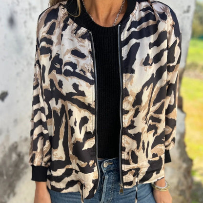 Veste bomber zippée à imprimé zèbre pour femme en automne