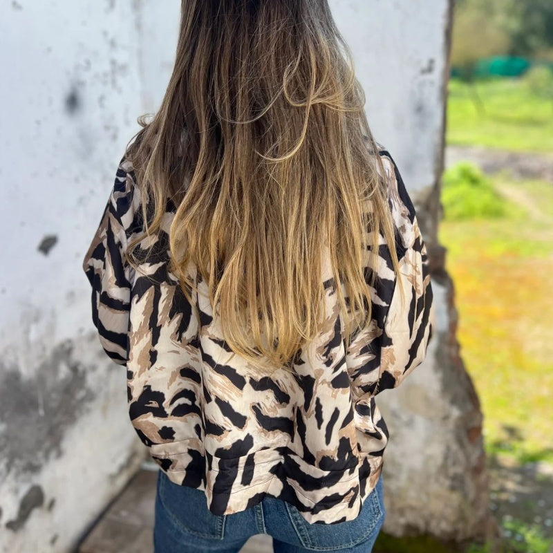 Veste bomber zippée à imprimé zèbre pour femme en automne