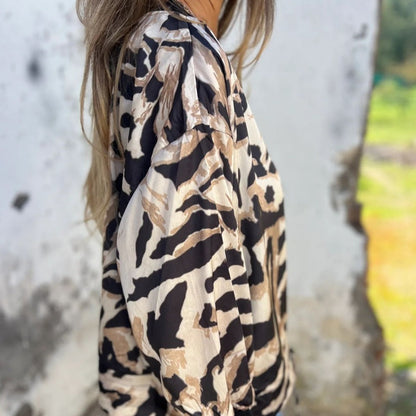 Veste bomber zippée à imprimé zèbre pour femme en automne