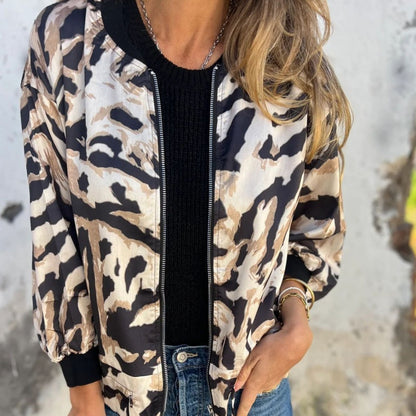 Veste bomber zippée à imprimé zèbre pour femme en automne