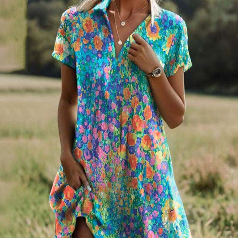 Robe décontractée à imprimé et col en V pour femme
