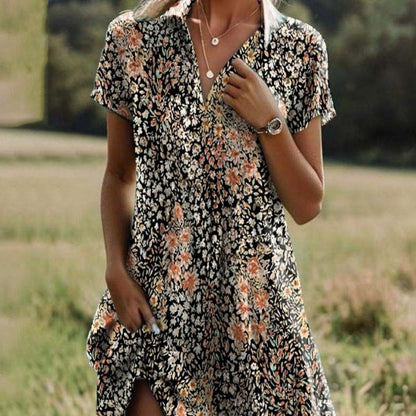 Robe décontractée à imprimé et col en V pour femme
