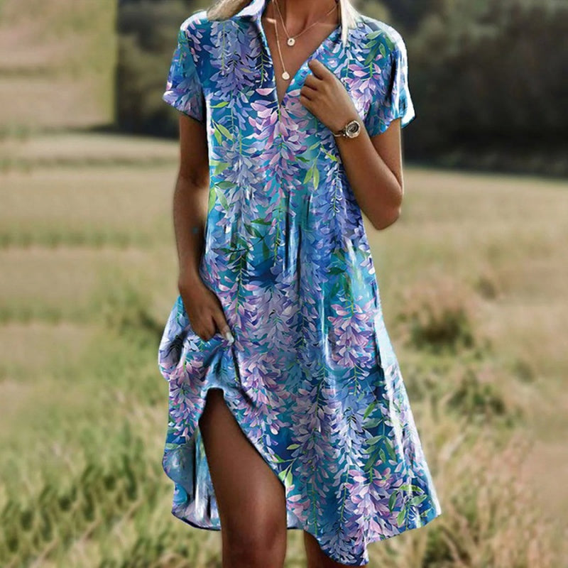 Robe décontractée à imprimé et col en V pour femme