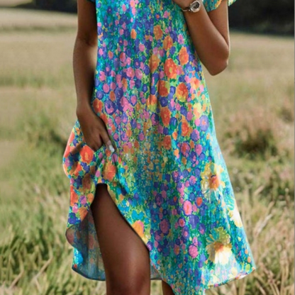 Robe décontractée à imprimé et col en V pour femme