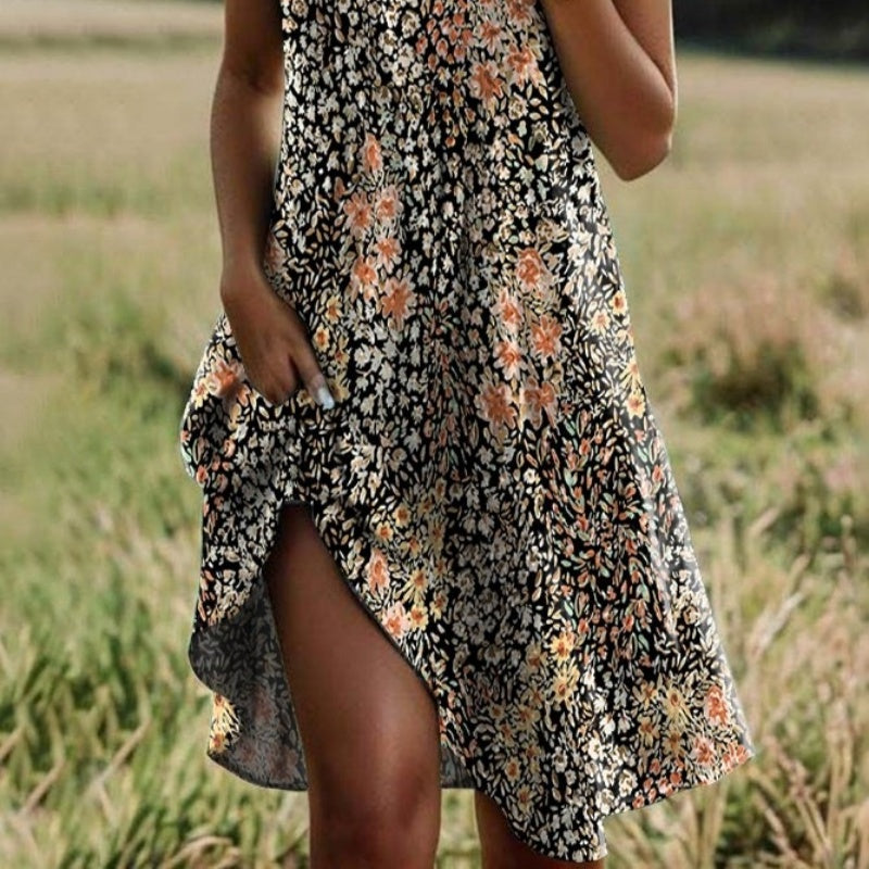 Robe décontractée à imprimé et col en V pour femme