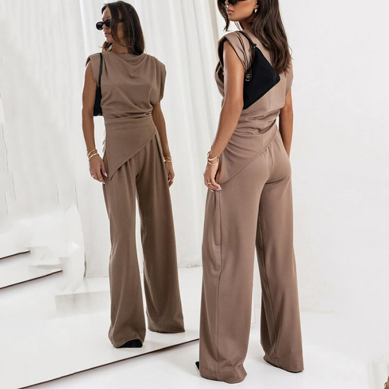 Ensemble deux pièces élégant de couleur unie pour femmes