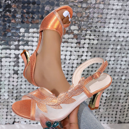 Talons aiguilles en maille et strass pour femmes